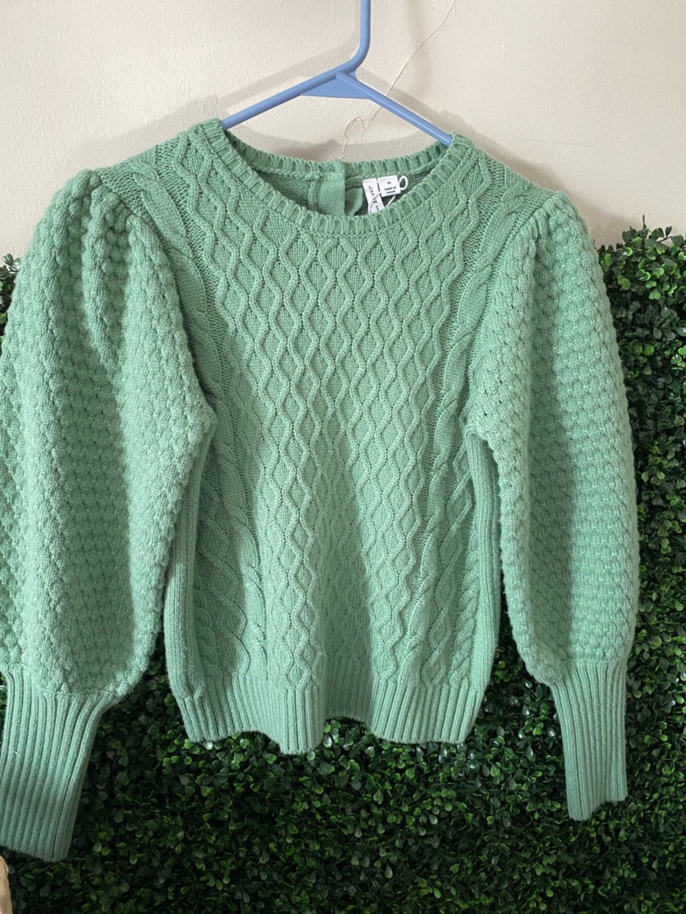 Janie and Jack Mint Green Cable Knit Puff-Sleeve Sweater